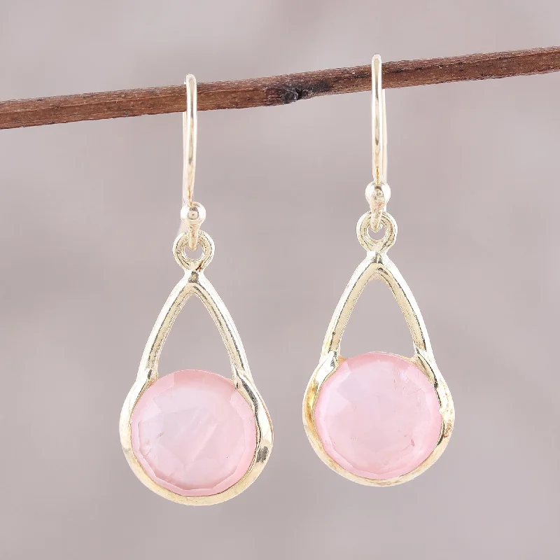 Shop Fine Jewelry With Exclusive Savings Fantastic Cradles Gold Plated Rose Quartz Dangle Earrings from India