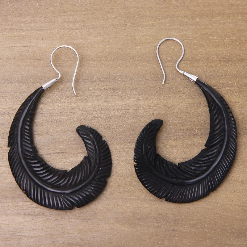 Huge Markdowns On Premium Jewelry Styles Feather Modern Water Buffalo Horn Earrings with Silver Hooks