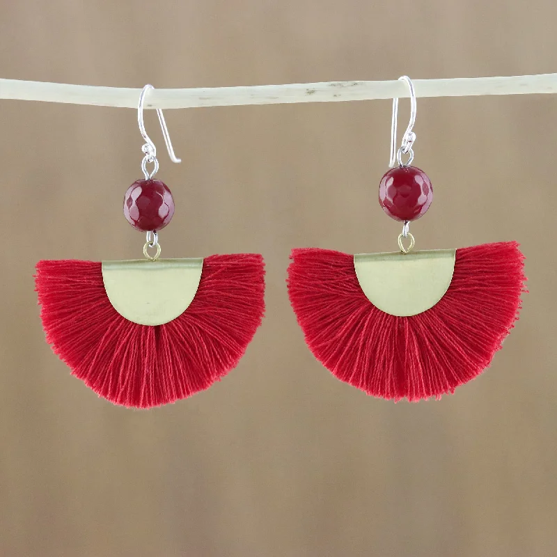 Timeless Jewelry, Timeless Savings – Don't Wait Festival in Red Quartz and Brass Bead Dangle Earrings with Cotton Fringe