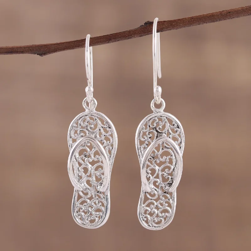 Discounted Luxury Jewelry – Shine Without The Splurge Flip-Flop Time Sterling Silver Flip Flop Sandal Earrings from India