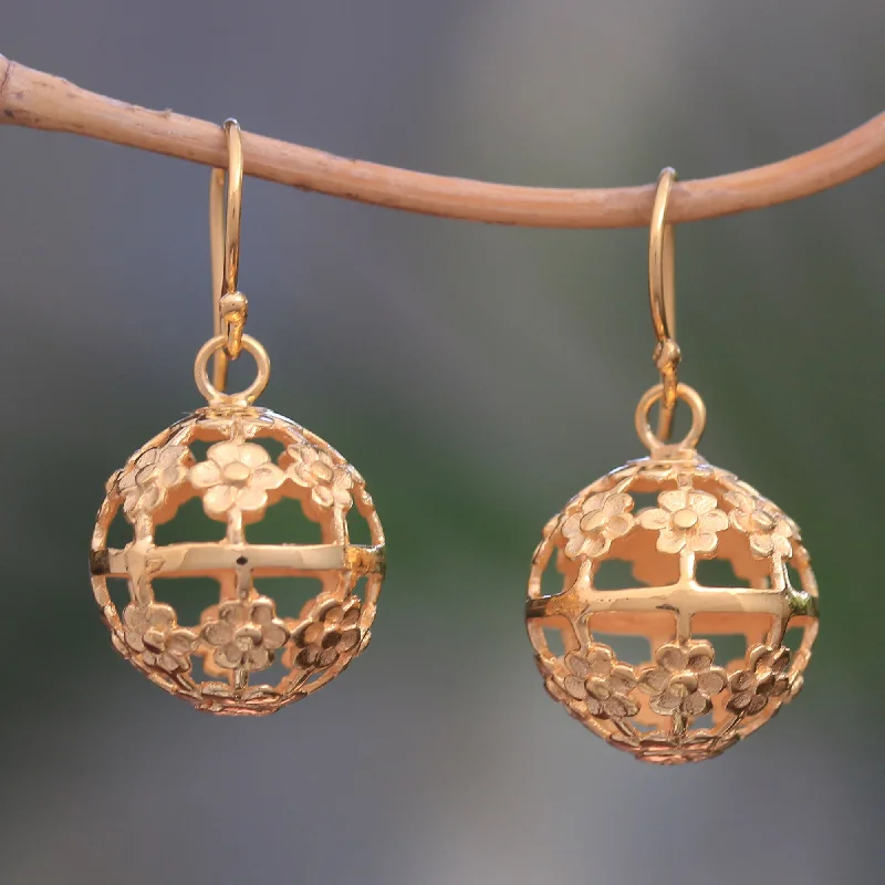 Seasonal Jewelry Sale – Upgrade Your Style Today Floral Lanterns Floral Gold Plated Sterling Silver Dangle Earrings from Bali