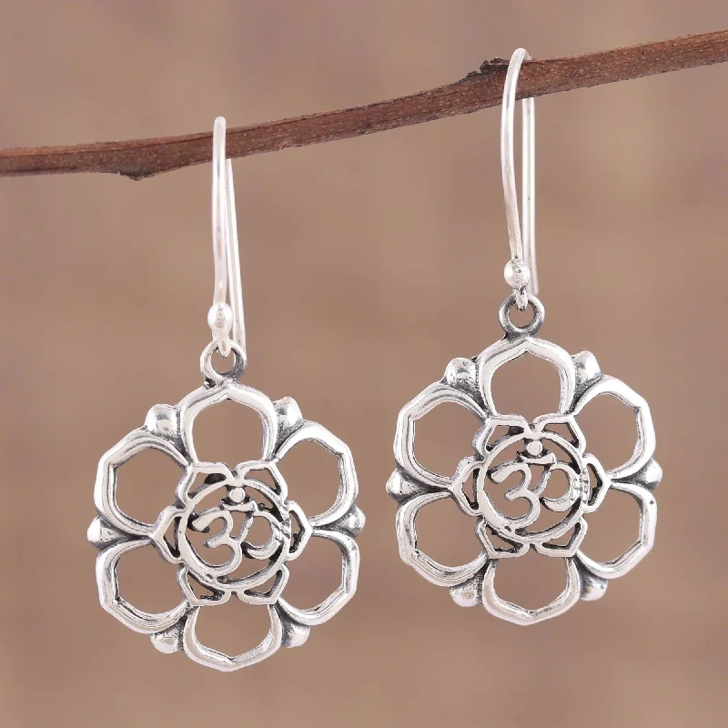 Elevate Your Outfit With Discounted Statement Jewelry Floral Om Sterling Silver Floral Om Symbol Dangle Earrings