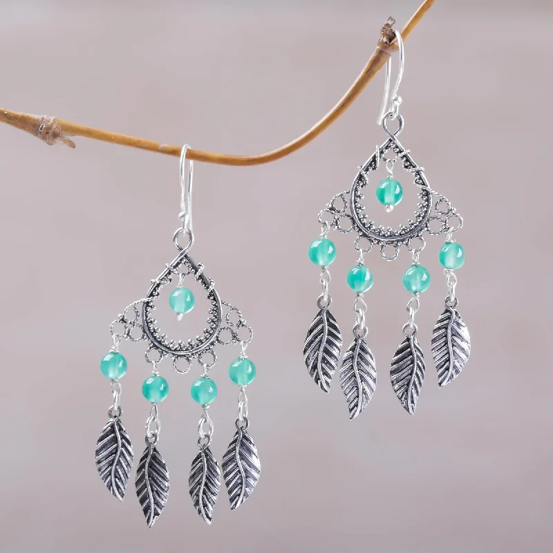 Best-Selling Jewelry Now Available At Special Deals Garden Leaves Sterling Silver and Agate Leaf Chandelier Earrings from Bali