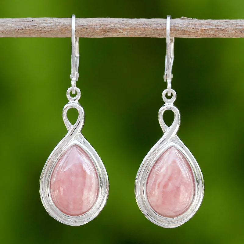 Premium Jewelry Now Available At Special Discounts Glamorous Rose Thai Rhodochrosite and Sterling Silver Drop Dangle Earrings