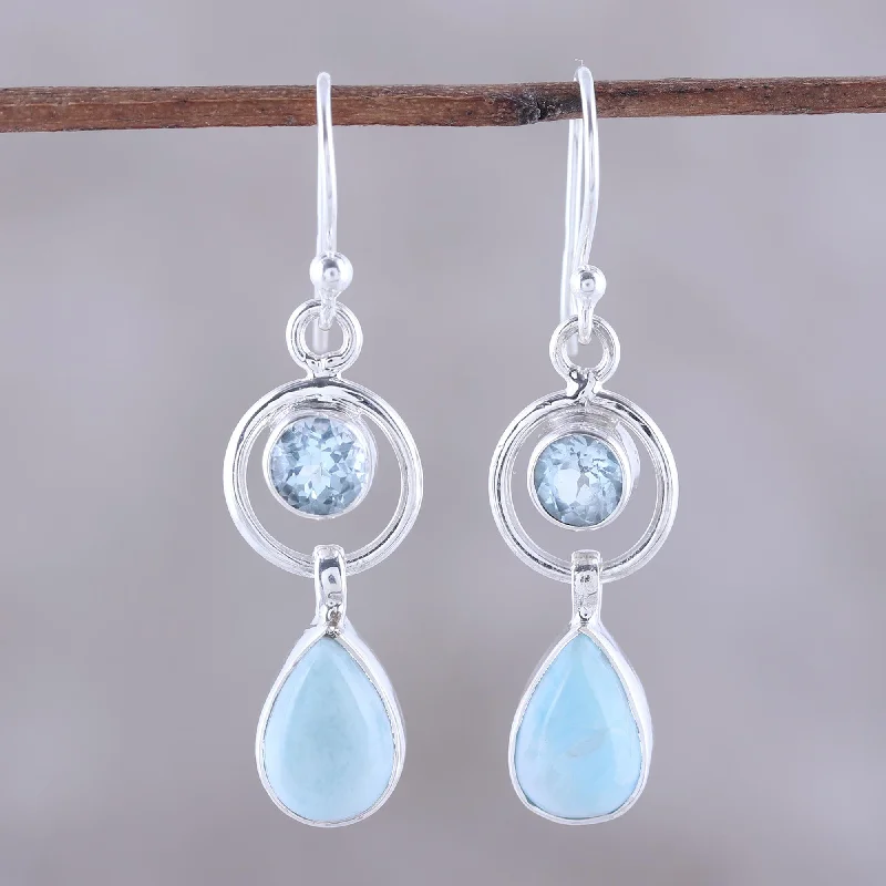 Jewelry Sale – Exclusive Styles At Lower Prices Gleaming Daylight Larimar and Blue Topaz Dangle Earrings from India