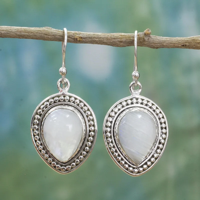 Grab Exquisite Jewelry At The Lowest Prices Gleaming Petals Sterling Silver Rainbow Moonstone Dangle Earrings from India