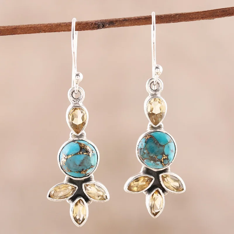 Get Your Favorite Jewelry At The Best Price Glimmering Glory Citrine and Composite Turquoise Dangle Earrings from India