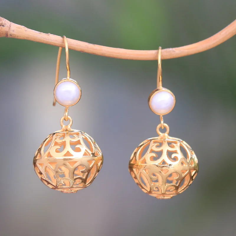 Modern Jewelry At Exclusive Discounts – Shop Today Glowing Lanterns Gold Plated Cultured Pearl Dangle Earrings from Bali