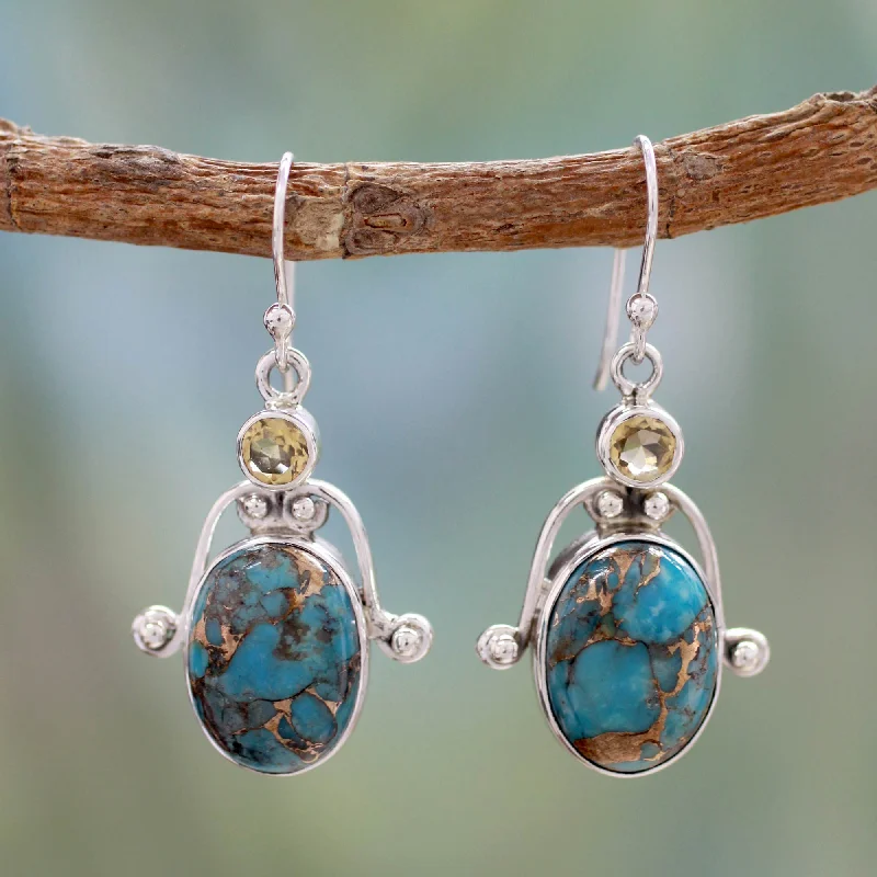 Exclusive Jewelry Sale – Shine For Less Goddess Citrine and Comp Turquoise Earrings Modern Silver Jewelry