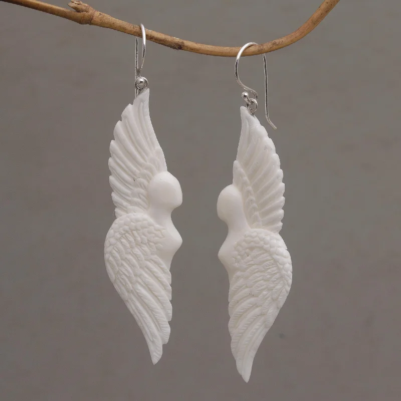 Last Chance To Shop High-End Jewelry At Markdown Prices Goddess Wings Handcrafted Wing-Shaped Bone Dangle Earrings from Bali