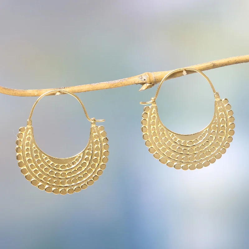 Trending Jewelry Styles Now At Limited-Time Discounts Golden Crescent Artisan Crafted 22k Gold Plated Hoop Style Earrings