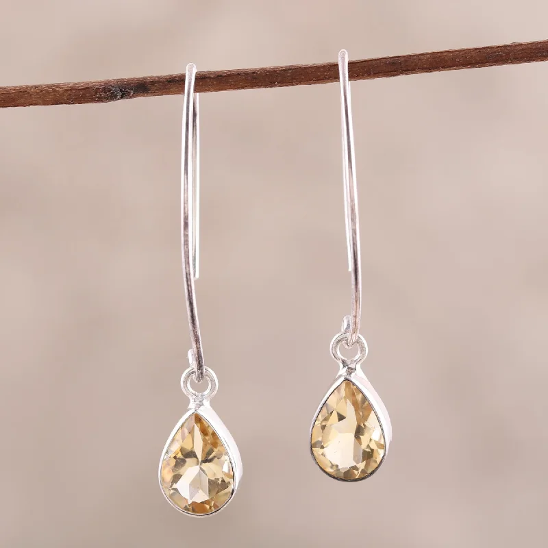 Trendy Minimalist Jewelry For Everyday Wear Golden Luster 4-Carat Citrine Dangle Earrings from India