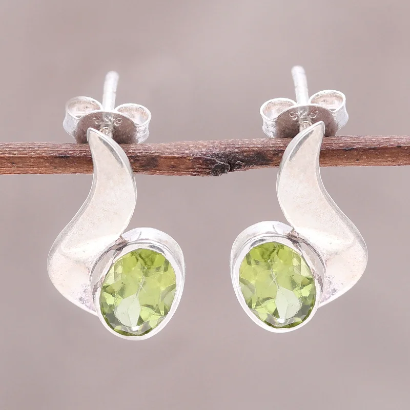 Premium Jewelry Now Available At Special Discounts Green Apple Glow Oval Faceted Peridot and Sterling Silver Drop Earrings