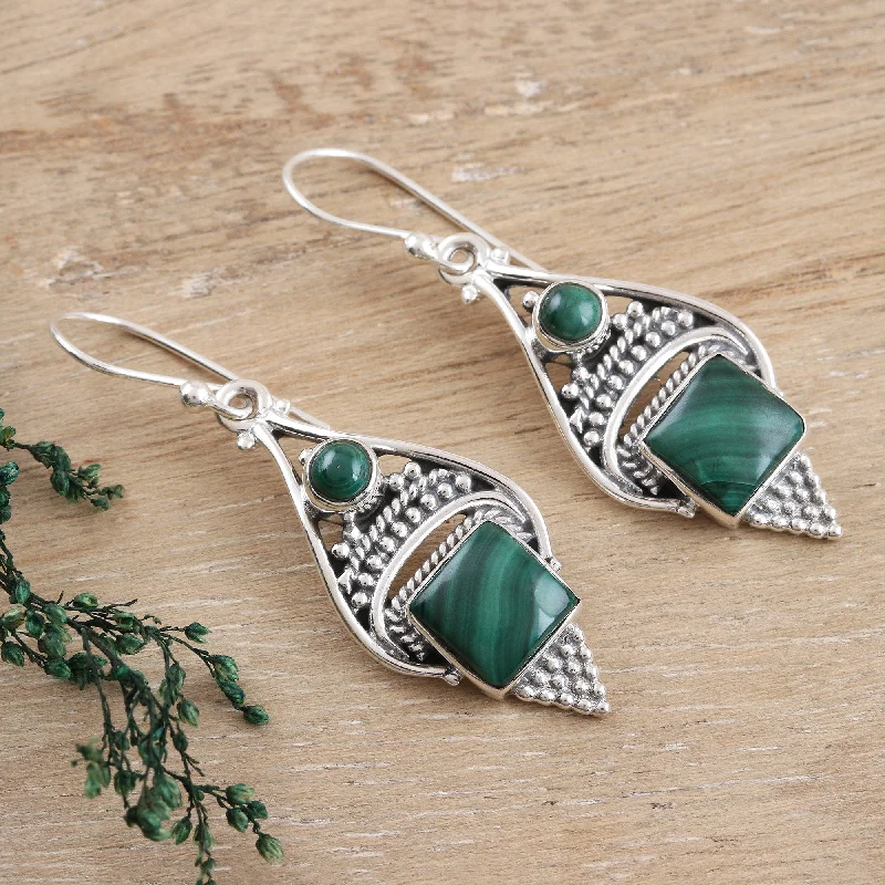 Your Dream Jewelry At Dream Prices – Shop Now Green Ocean Malachite Cabochon and Sterling Silver Dangle Earrings