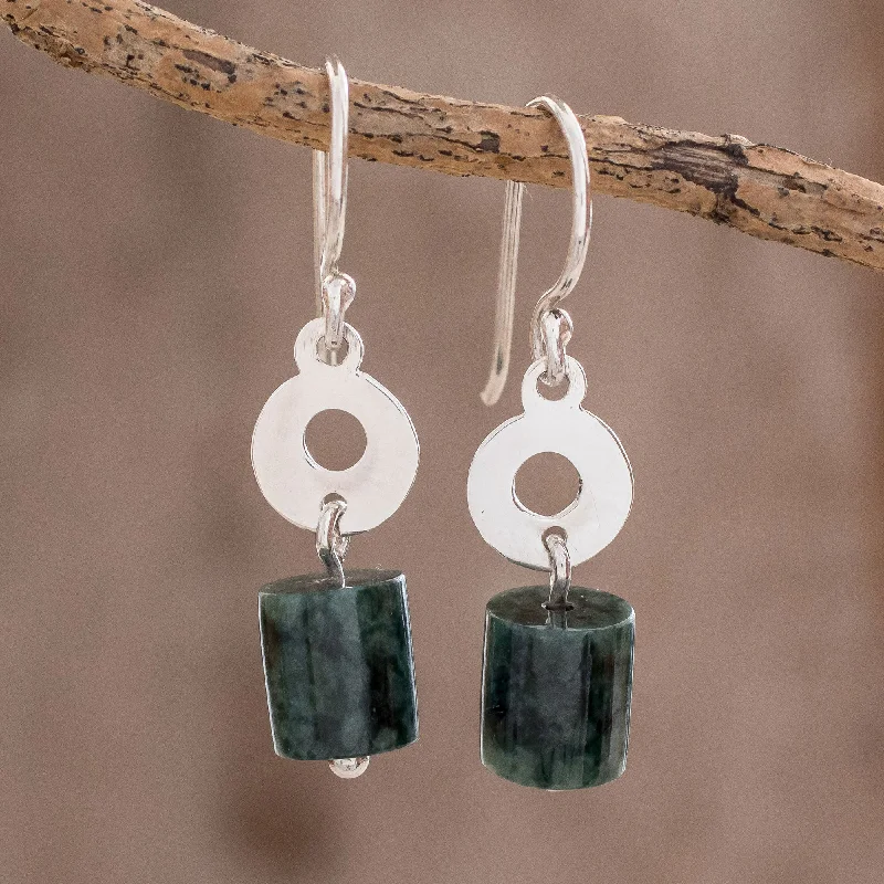 Stunning Jewelry At A Fraction Of The Price Green Pillars Cylindrical Jade Dangle Earrings Crafted in Guatemala