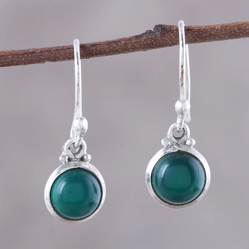 Versatile Layering Jewelry For Effortless Chic Happy Glow Round Green Onyx Dangle Earrings from India