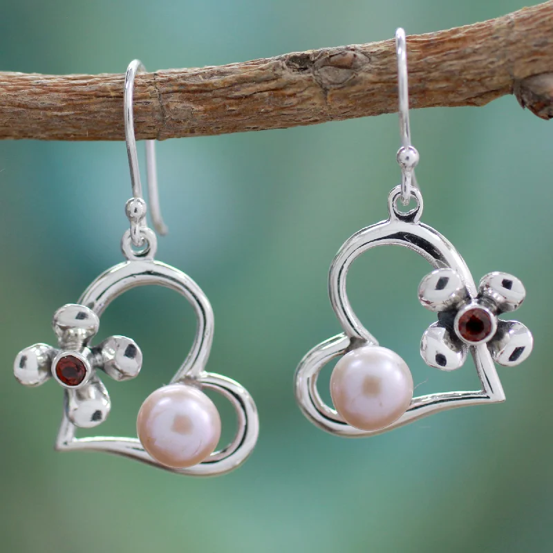 The Ultimate Jewelry Sale – Shop Premium Styles Heart of Romance Hearts and Flowers Earrings with Pearls Garnets and Silver