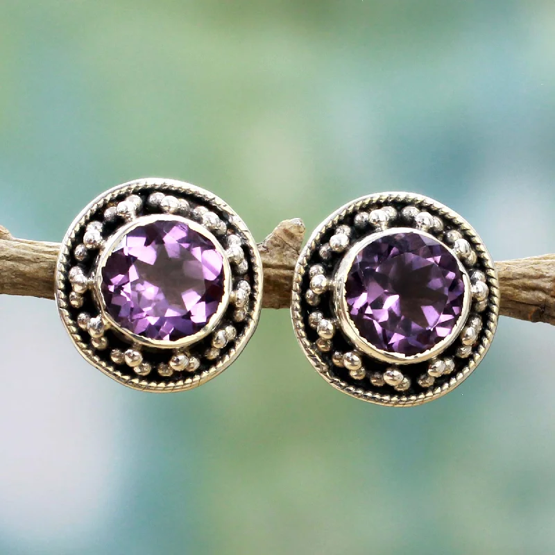 Stunning Jewelry At Even More Stunning Prices Indian Elegance in Purple Hand Made Faceted Amethyst Button Earrings from India