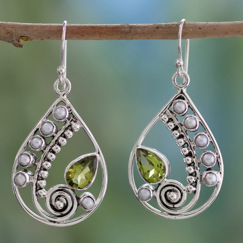 Elegant Jewelry, Exclusive Prices – Shop Now Inspired Paisley Pearl and Peridot Earrings Sterling Silver Jewelry