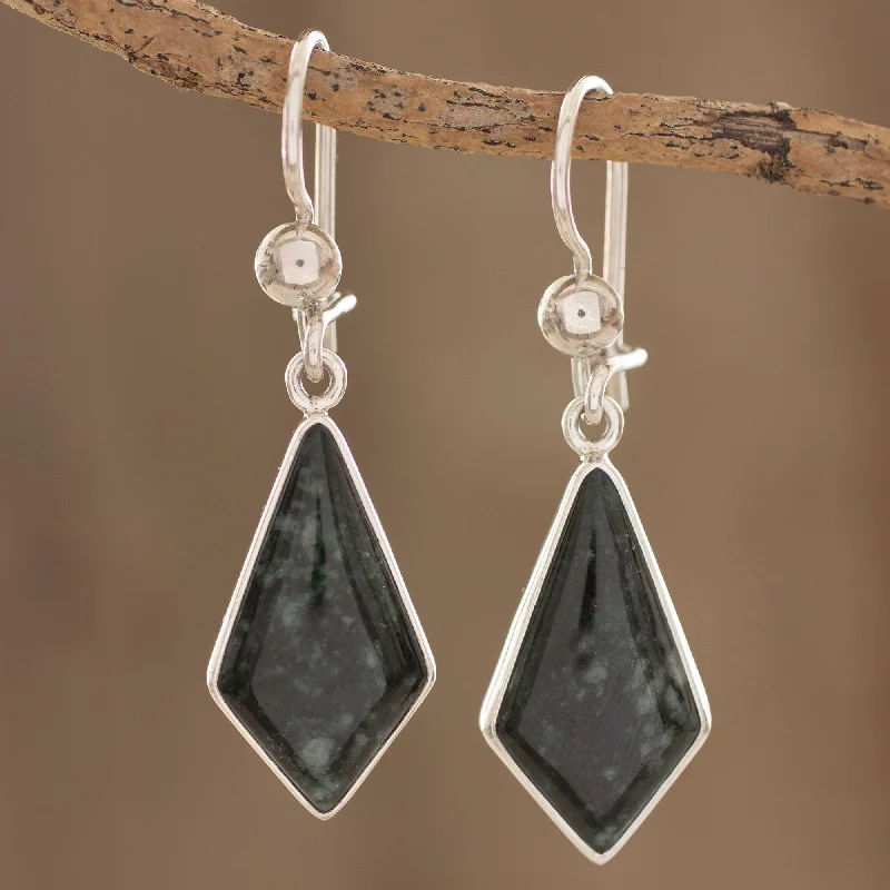 Limited-Time Offer On Elegant Jewelry Pieces Jungle Pyramids Dark Green Guatemalan Jade Earrings in Sterling Silver