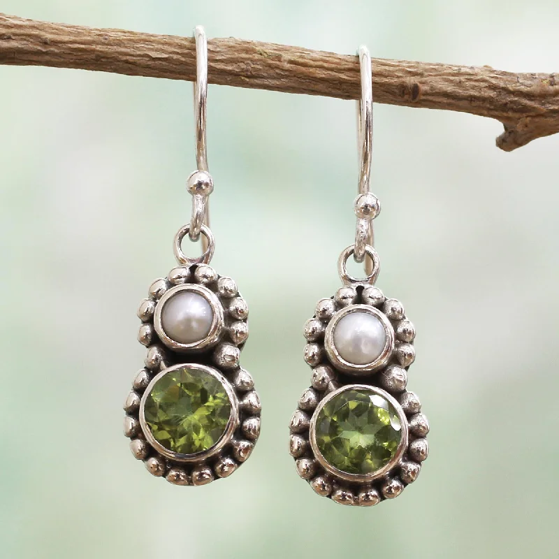 Sparkle On A Budget – Fine Jewelry For Less Kolkata Sparkle Petite Peridot and Cultured Pearl Silver Dangle Earrings