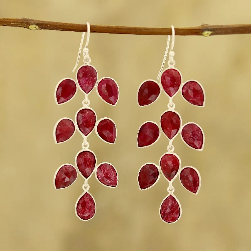 Sparkle For Less – Shop Jewelry Deals Now Leaf Cascade 40-Carat Ruby Dangle Earrings from India