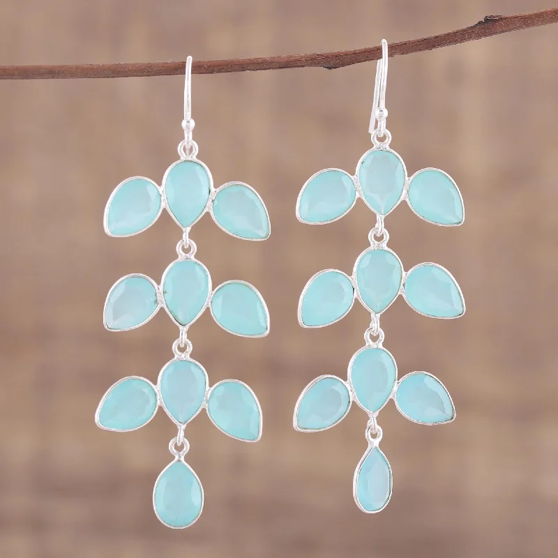 Best Jewelry Deals – Premium Quality At Exclusive Discounts Leaf Cascade Long Aqua Blue Chalcedony Chandelier Earrings