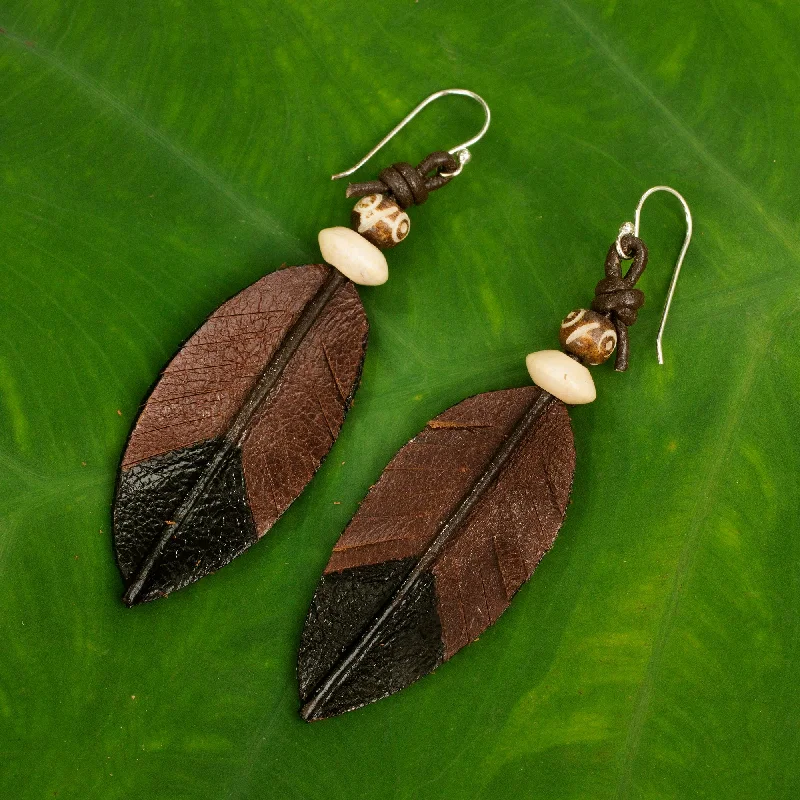 Luxury Jewelry Without The Luxury Price Tag Leaf Feather Fair Trade Handmade Leather Earrings from Thailand