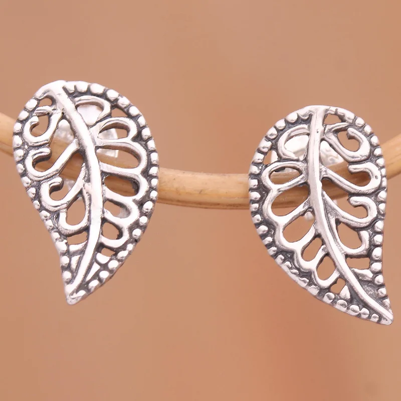 Elegant Designs, Unbeatable Discounts – Shop Jewelry Now Leafy Wonder Balinese Leaf Shaped Sterling Silver Post Earrings