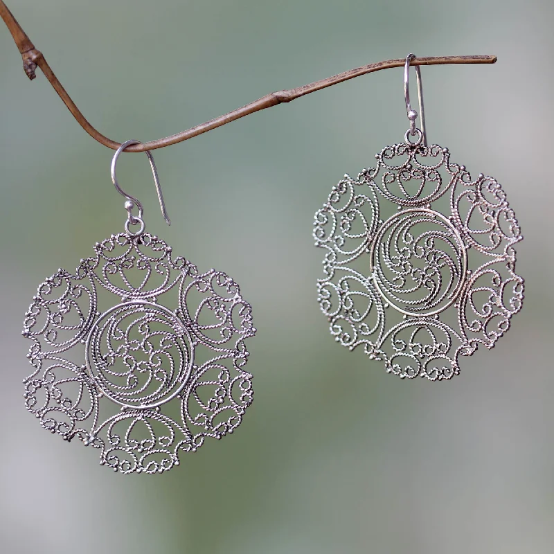 Discounted Jewelry For A Glamorous Look Legian Lace Lacy Sterling Silver Dangle Earrings from Indonesia