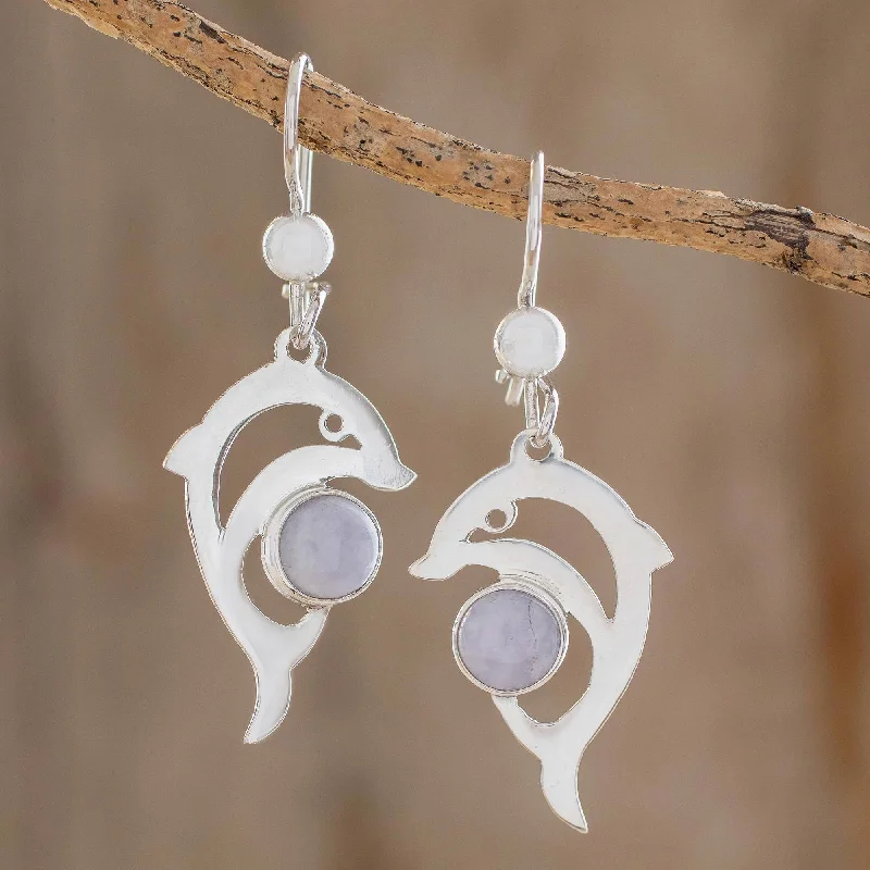 Last Chance To Shop High-End Jewelry At Markdown Prices Lilac Dolphin Handmade Silver Dolphin Earrings with Lilac Maya Jade