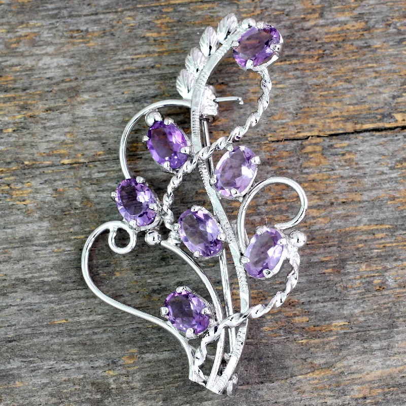 Flash Sale On Elegant Jewelry – Don't Miss Out Lilac Story 7 Carats Amethyst Sterling Silver Indian Brooch Pin