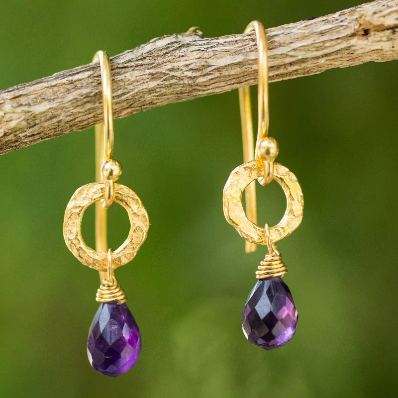 Classic And Modern Jewelry Styles On Sale Lilac Suns Fair Trade Gold Plated Earrings with Amethysts