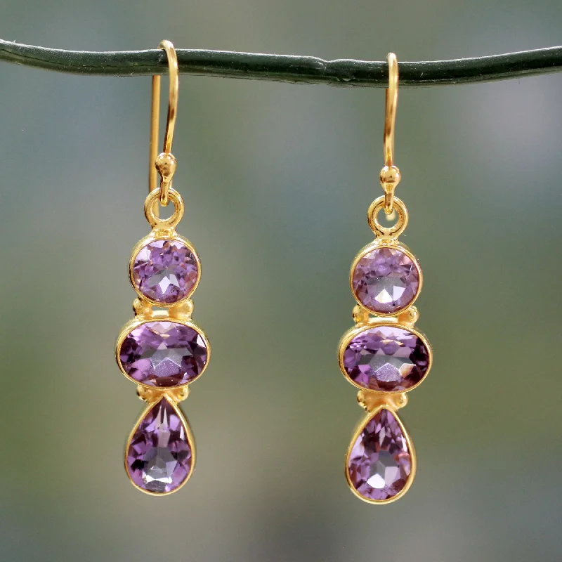 Must-Have Jewelry Pieces At Reduced Prices Lilac Triad Amethyst Gold-Plated Dangle Earrings