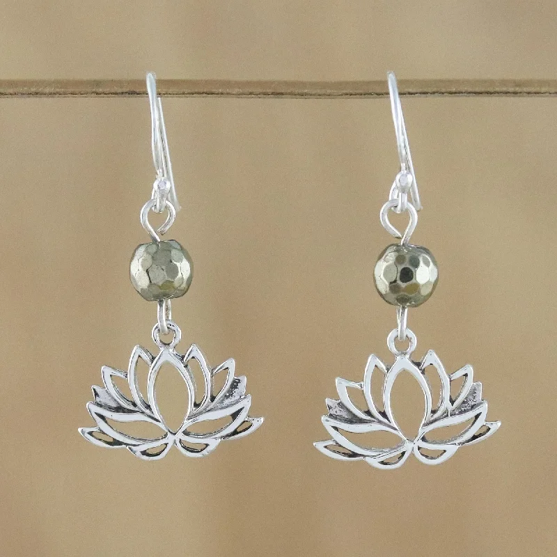 Exclusive Jewelry Bundles At Discounted Prices Lotus Gleam Pyrite and Sterling Silver Lotus Dangle Earrings