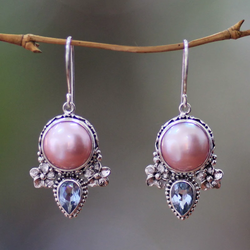 Shop Dazzling Rings, Earrings, And More At Special Discounts Love Moon Hand Made Pearl and Blue Topaz Dangle Earrings