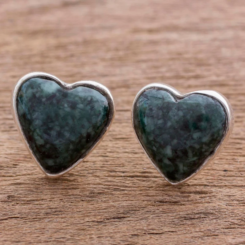 Make Your Outfit Shine With Discounted Jewelry Love Sacred Dark Green Jade Heart Earrings Artisan Crafted Jewelry