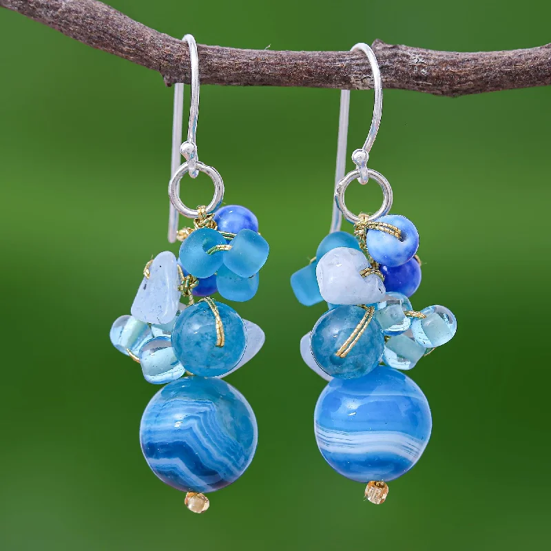 Seasonal Jewelry Sale – Upgrade Your Collection Lovely Blend in Blue Blue Quartz and Glass Bead Dangle Earrings from Thailand