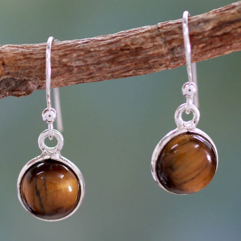 High-End Sparkle, Low-End Prices – Shop Now Lucky Hunch Tiger's Eye Silver Dangle Earrings