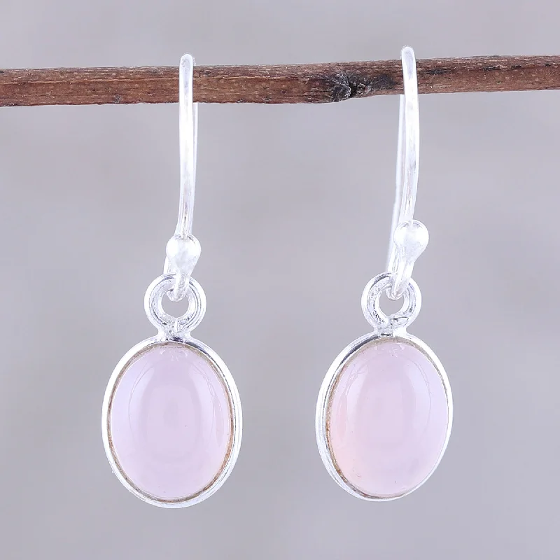 Personalized Engraved Jewelry For Meaningful Gifts Luminous Soft Pink Soft Pink Chalcedony Dangle Earrings from India