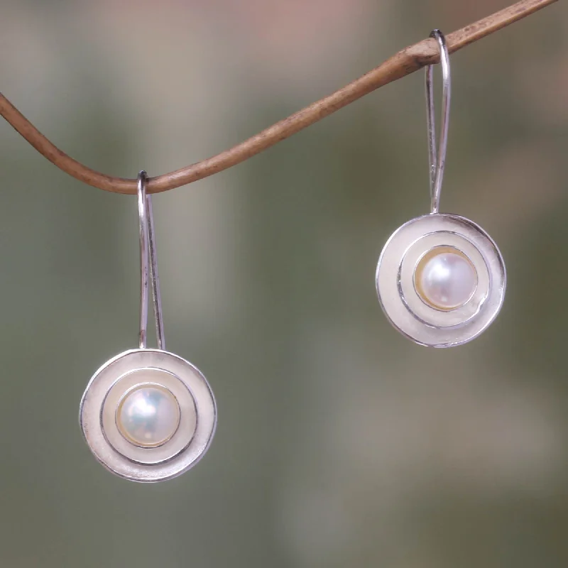 Big Discounts On Elegant Jewelry Collections Lunar Halo Unique Cultured Pearl and Silver Drop Earrings from Bali