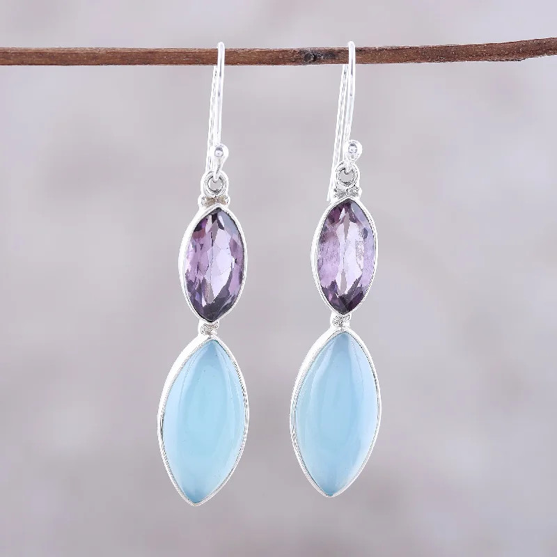 Jewelry Deals That Outshine The Rest Luxurious Glow Sterling Silver Blue Chalcedony Amethyst Dangle Earrings