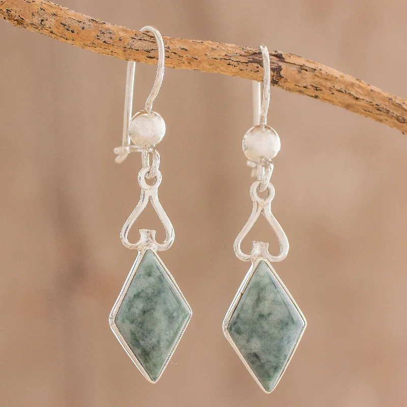 Must-Have Jewelry At Unbelievable Discounts Marvelous Green Diamonds Diamond-Shaped Jade Dangle Earrings in Green from Guatemala