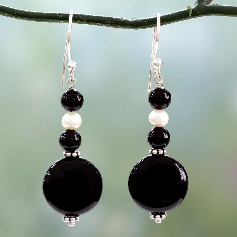 Limited-Time Offer On Premium Jewelry Collections Midnight Kisses Onyx Pearl & Silver Earrings