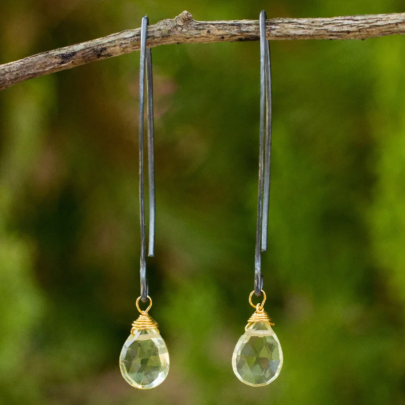 Jewelry Sale Alert – Shop Timeless Elegance Today Midnight Meadow Thai Lemon Quartz Dangle Hook Earrings with Silver and Gold