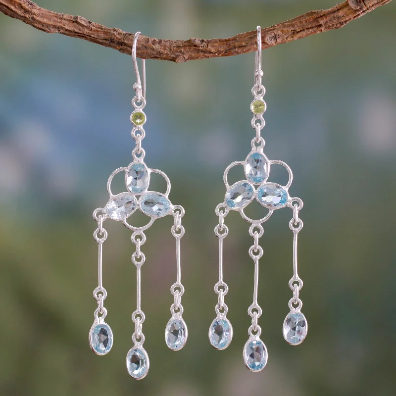 Unmissable Jewelry Clearance – Final Reductions Midsummer Light Blue Topaz and Peridot Silver Chandelier Earrings