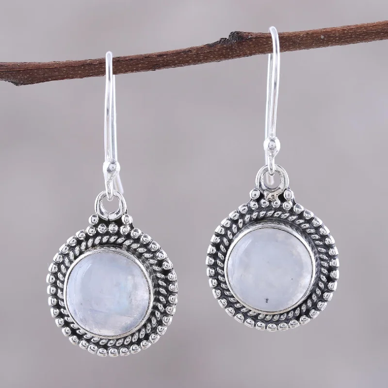 Elegant Jewelry Styles At Budget-Friendly Prices Moonlight Dots Round Rainbow Moonstone Dangle Earrings from India