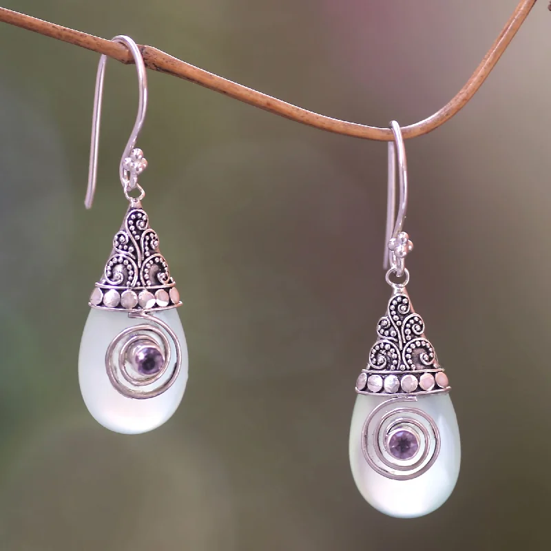 Shop Fine Jewelry With Amazing Deals Mount Bromo Mist Chalcedony and Amethyst Sterling Silver Dangle Earrings