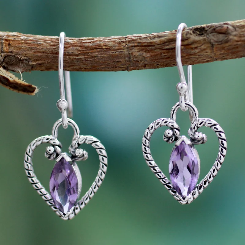 Jewelry Sale Bonanza – Grab Your Sparkle Now Mystic Love Amethyst Heart Earrings in Sterling Silver from India