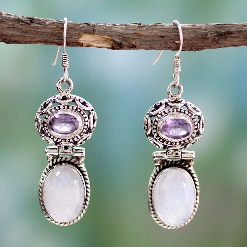 Elegant Jewelry At Unbeatable Offers – Shop Before It's Gone Mystic Rainbow Moonstone and Amethyst Dangle Earrings